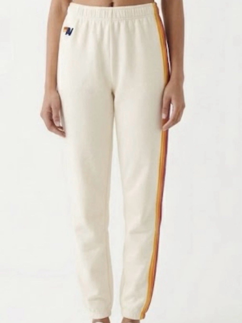 Aviator Nation 5 Stripe Jogger Sweatpants Cream Color.  Size XS